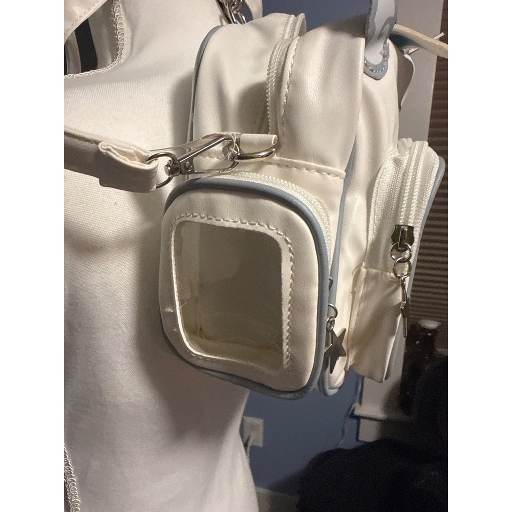 Kawaii Cat Ita Bag White Faux Leather Convertible Backpack Crossbody Pin Display - Picture 3 of 6